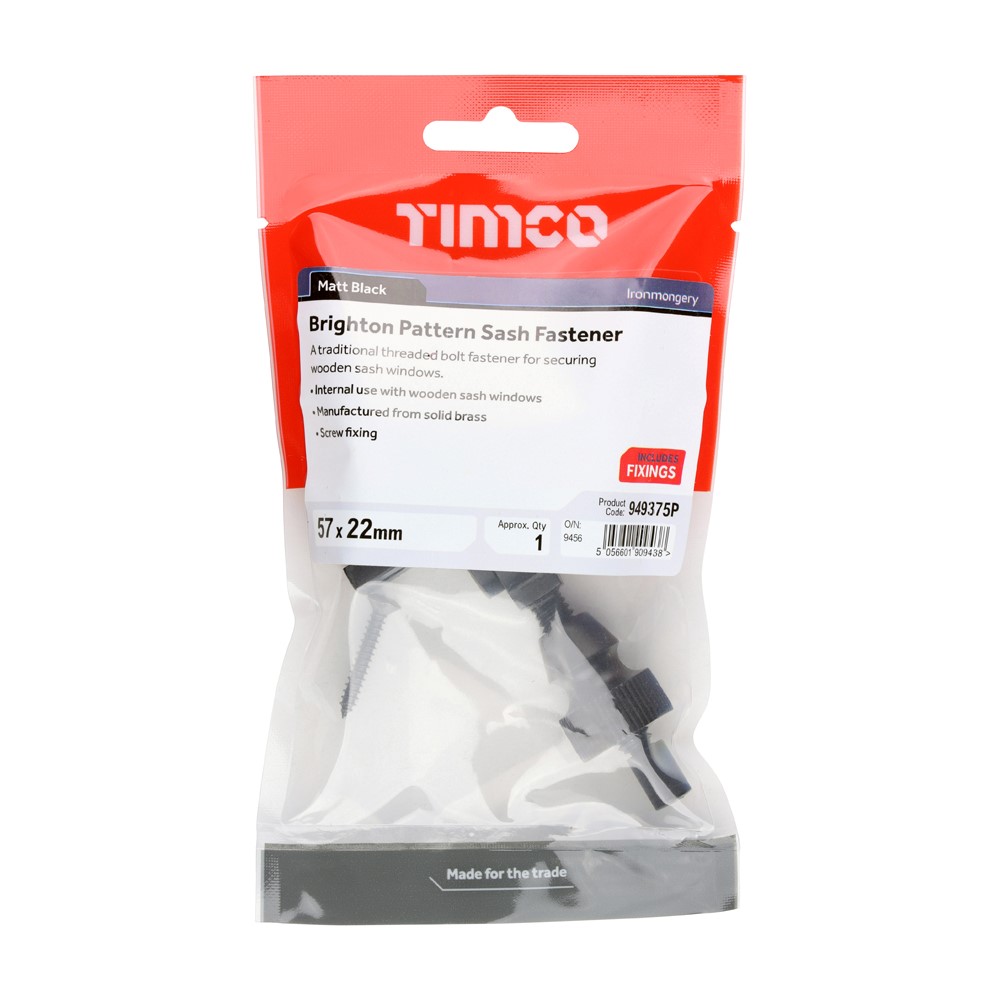 TIMCO Brighton Sash Fastener Matt Black 57 x 22mm (1)
