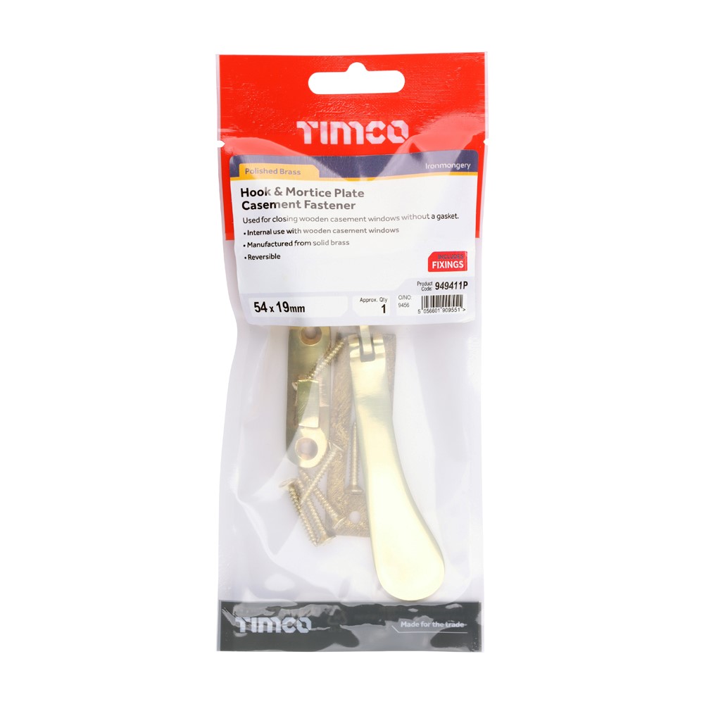 TIMCO Casement Fastener Polished Brass 54 x 19mm (1)