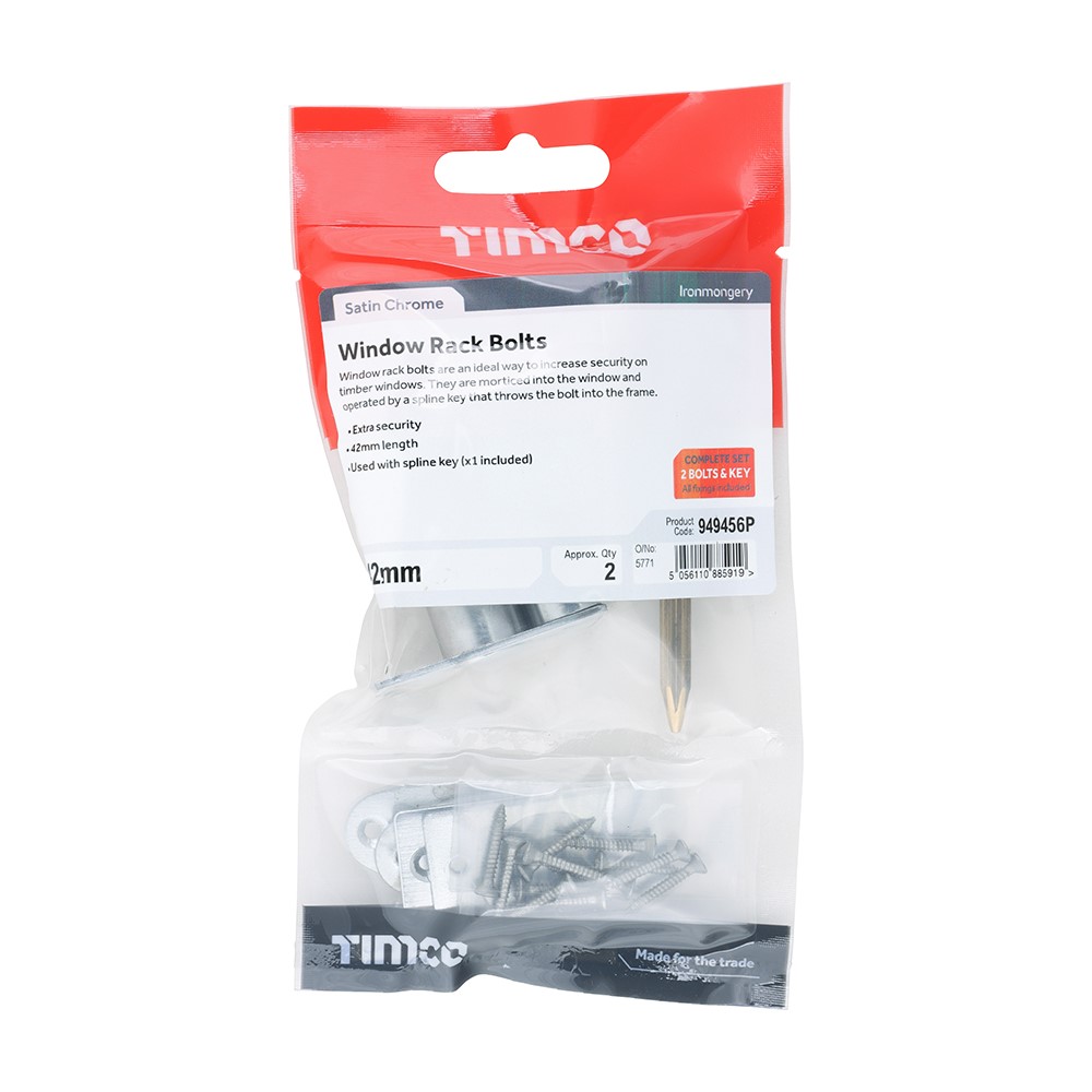 TIMCO Window Rack Bolts - Satin Chrome 42mm (2)