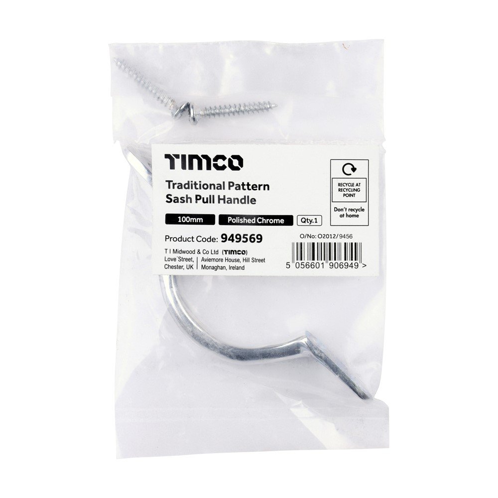 TIMCO Sash Pull Handle Polished Chrome 100mm (1)