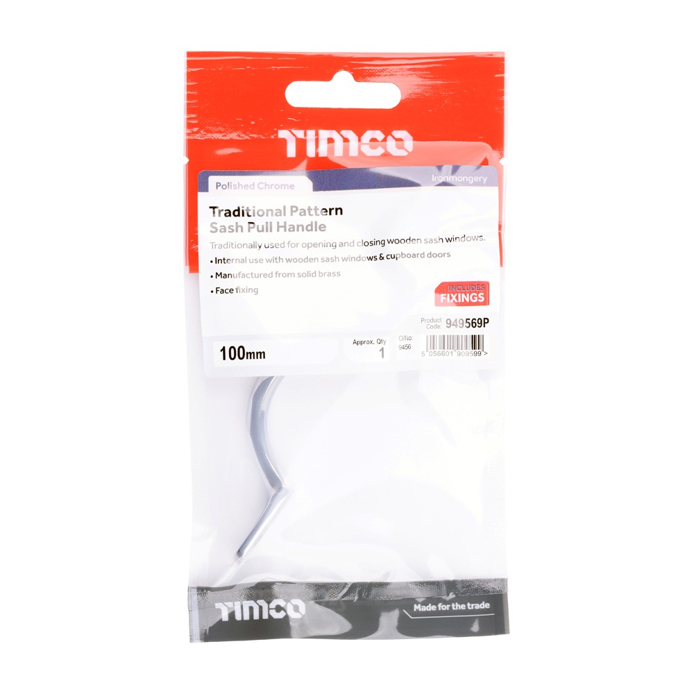 TIMCO Sash Pull Handle Polished Chrome 100mm (1)