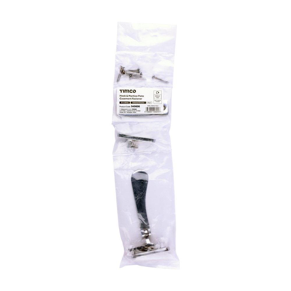 TIMCO Casement Fastener Polished Chrome 54 x 19mm (1)