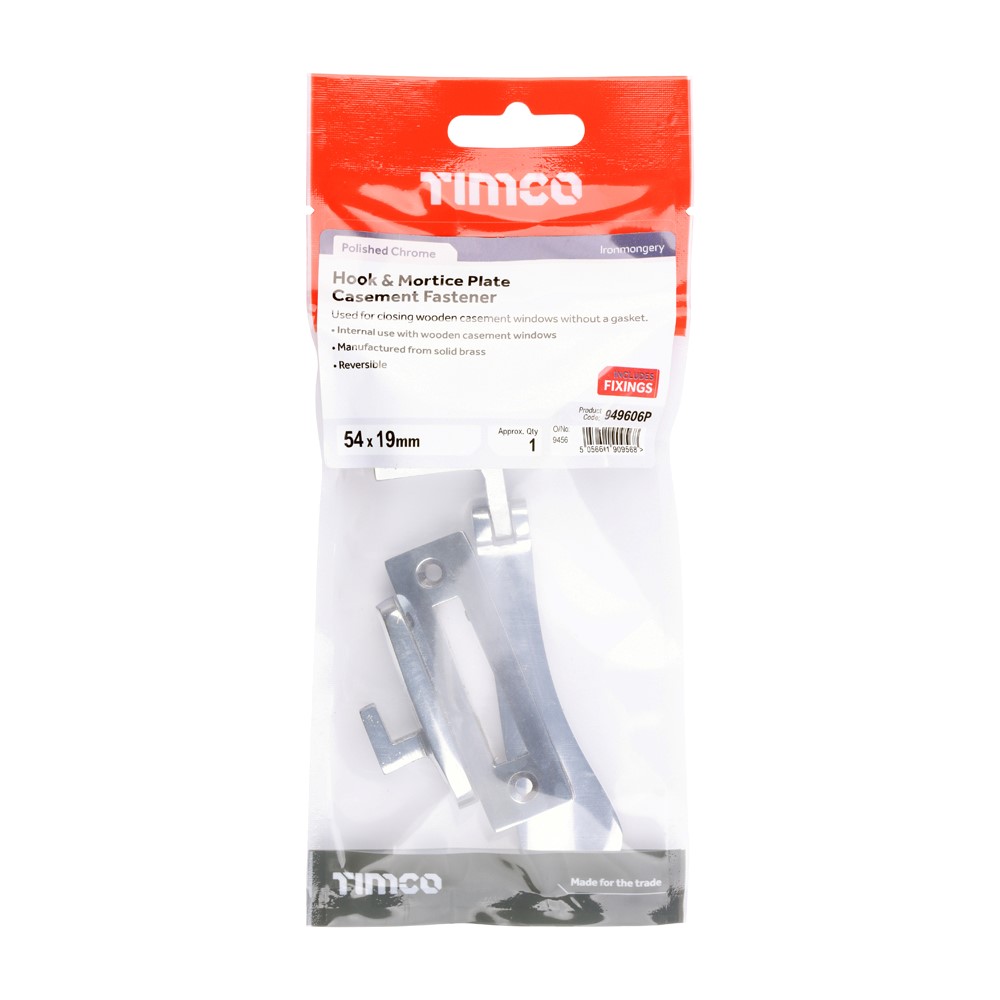 TIMCO Casement Fastener Polished Chrome 54 x 19mm (1)