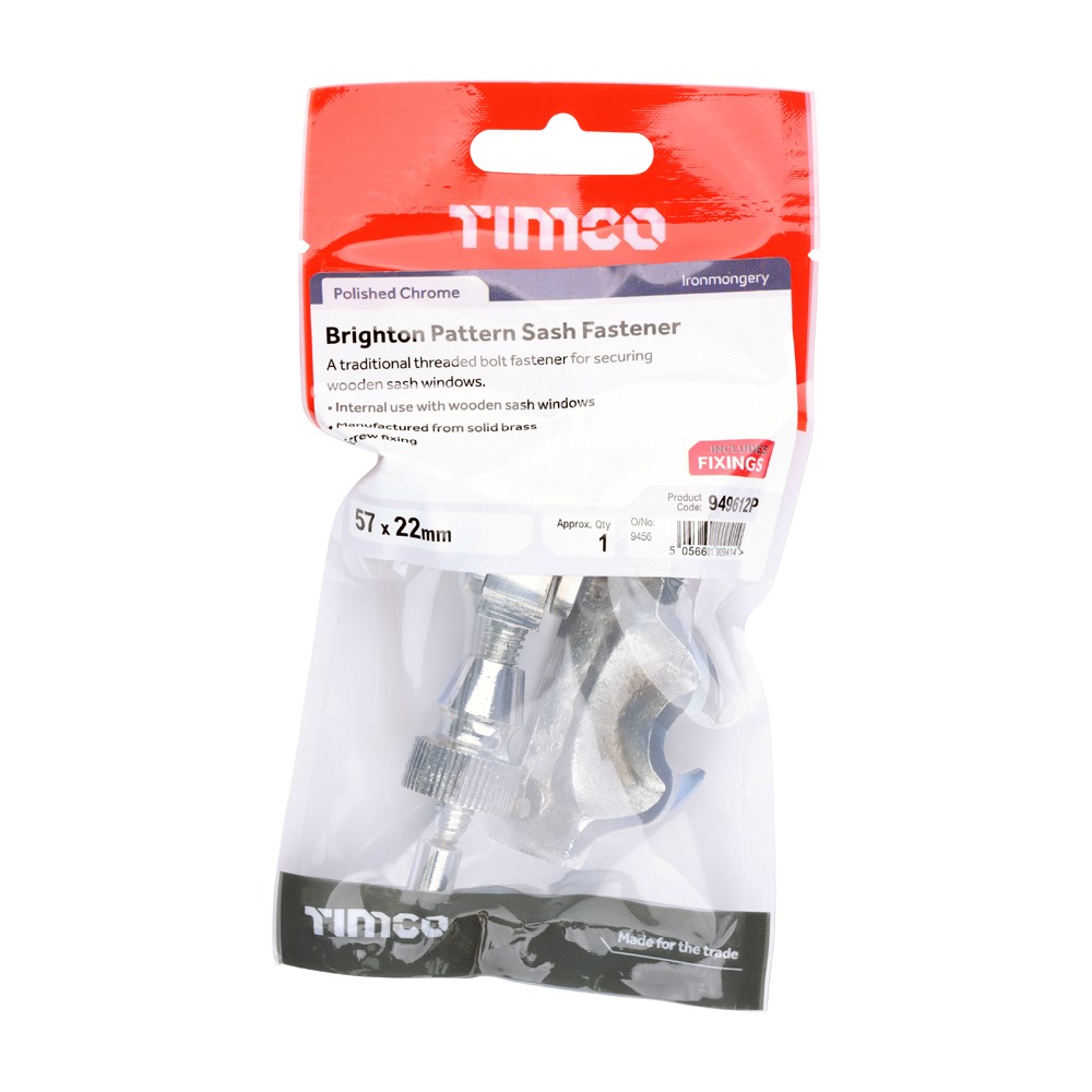 TIMCO Brighton Sash Fastener Polished Chrome 57 x 22mm (1)