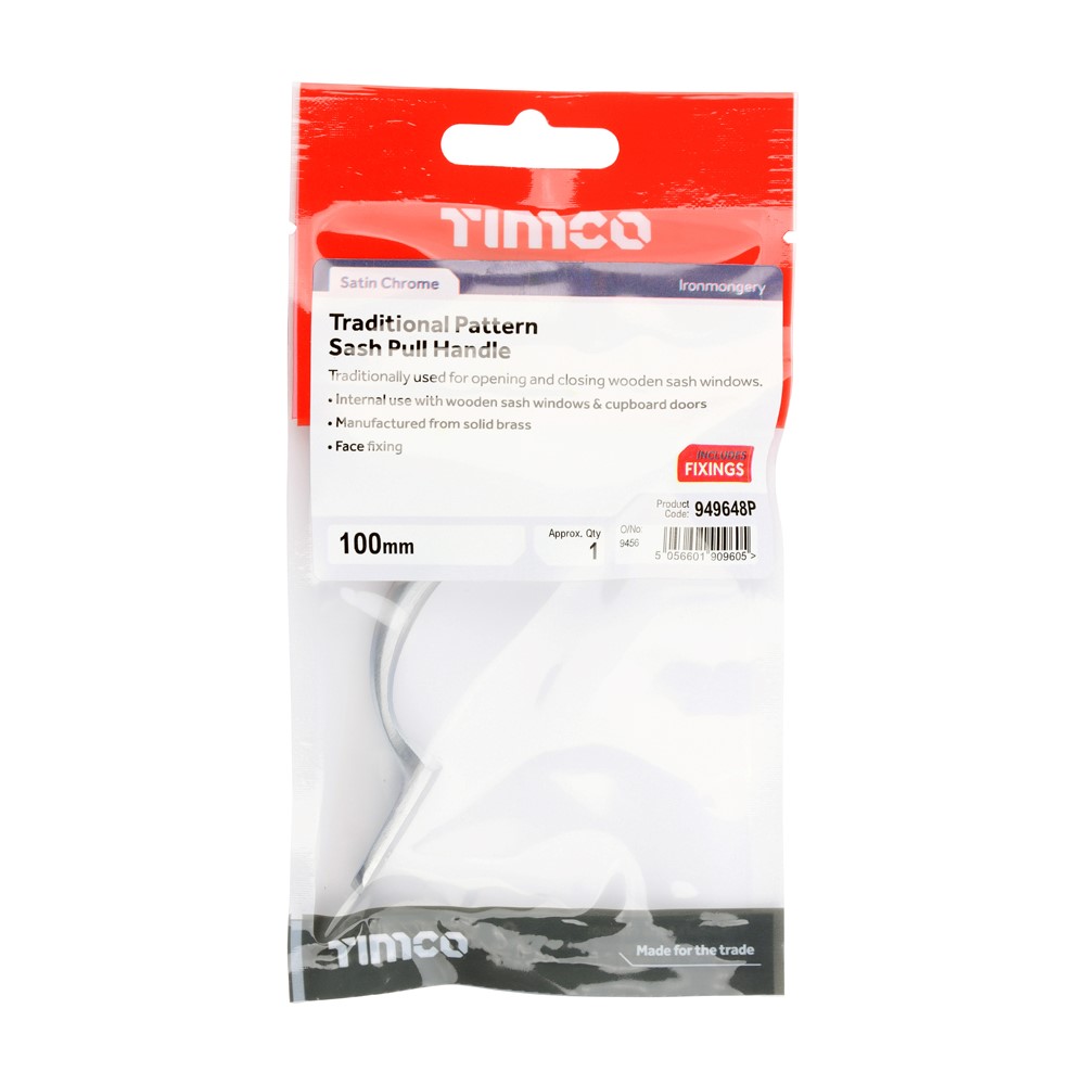 TIMCO Sash Pull Handle Satin Chrome 100mm (1)