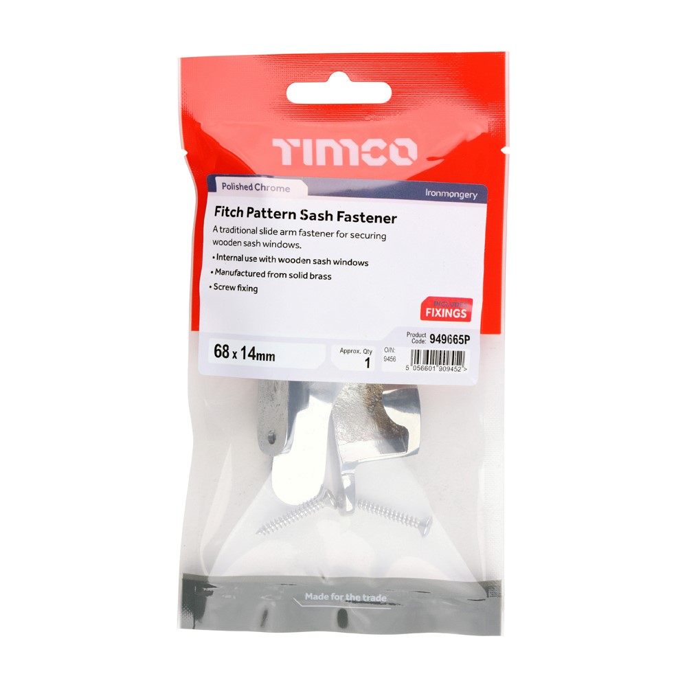TIMCO Fitch Sash Fastener Polished Chrome 68 x 14mm (1)