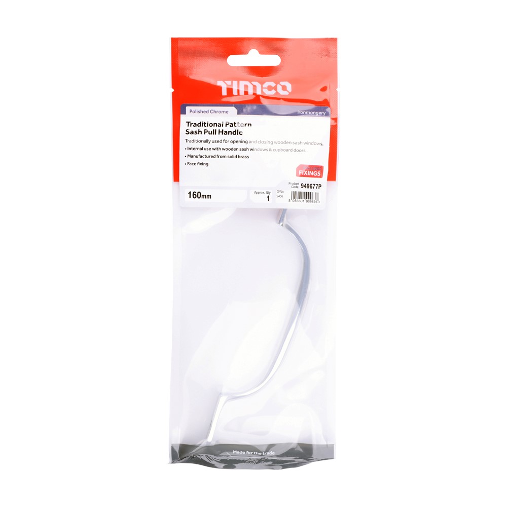 TIMCO Sash Pull Handle Polished Chrome 160mm (1)