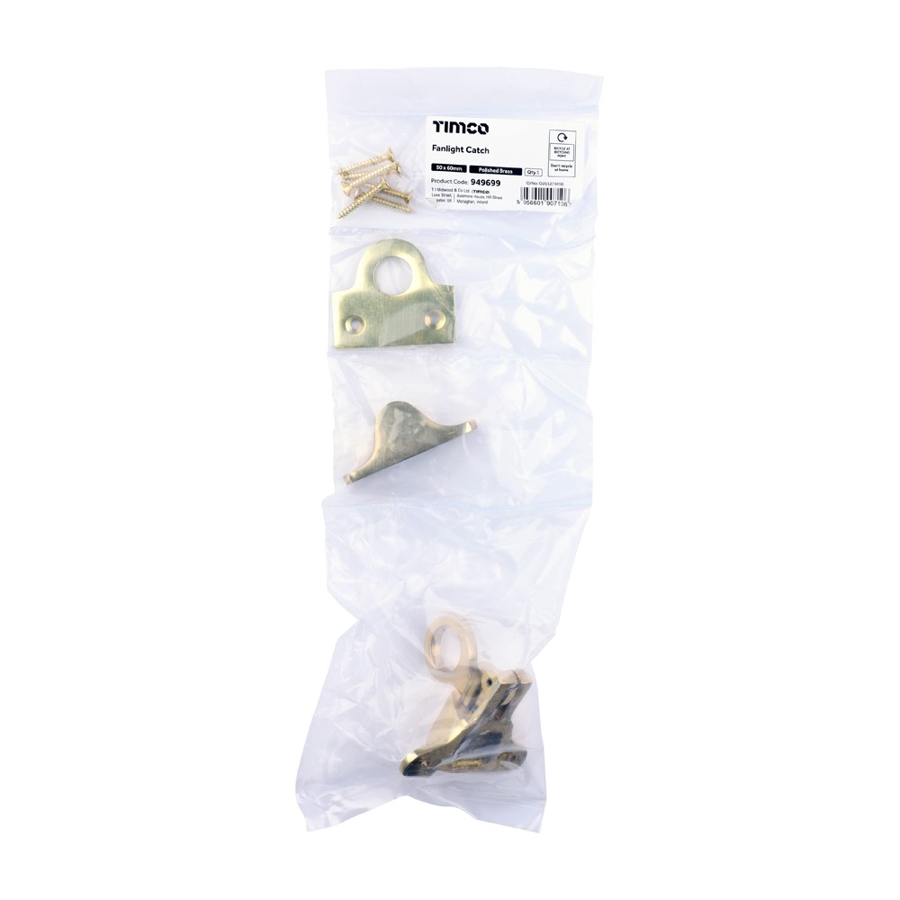 TIMCO Fanlight Catch Polished Brass 50 x 60mm (1)
