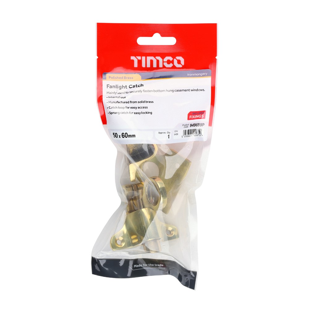 TIMCO Fanlight Catch Polished Brass 50 x 60mm (1)