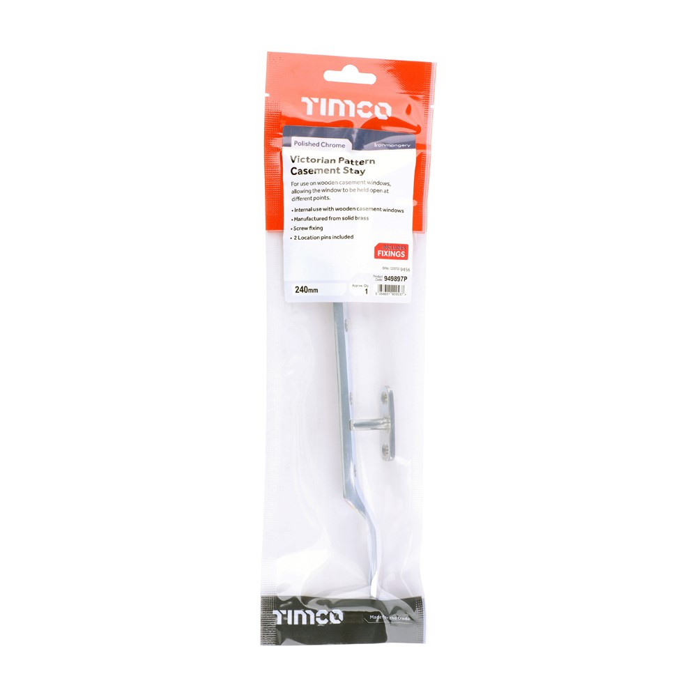 TIMCO Victorian Casement Stay Polished Chrome 240mm (1)