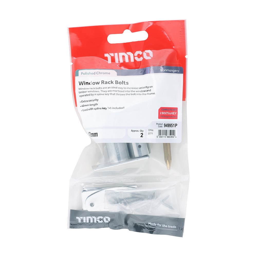 TIMCO Window Rack Bolts - Polished Chrome 42mm (2)