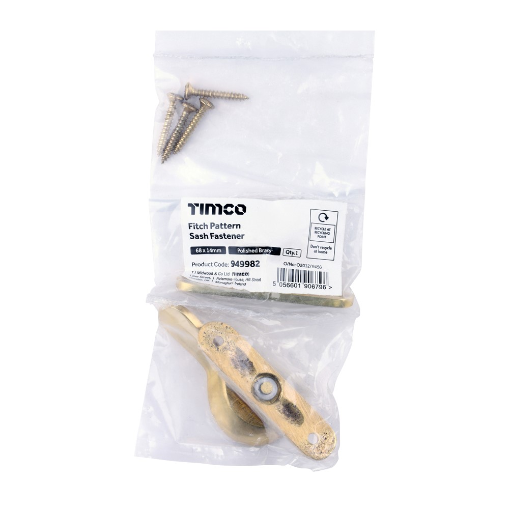 TIMCO Fitch Sash Fastener Polished Brass 68 x 14mm (1)