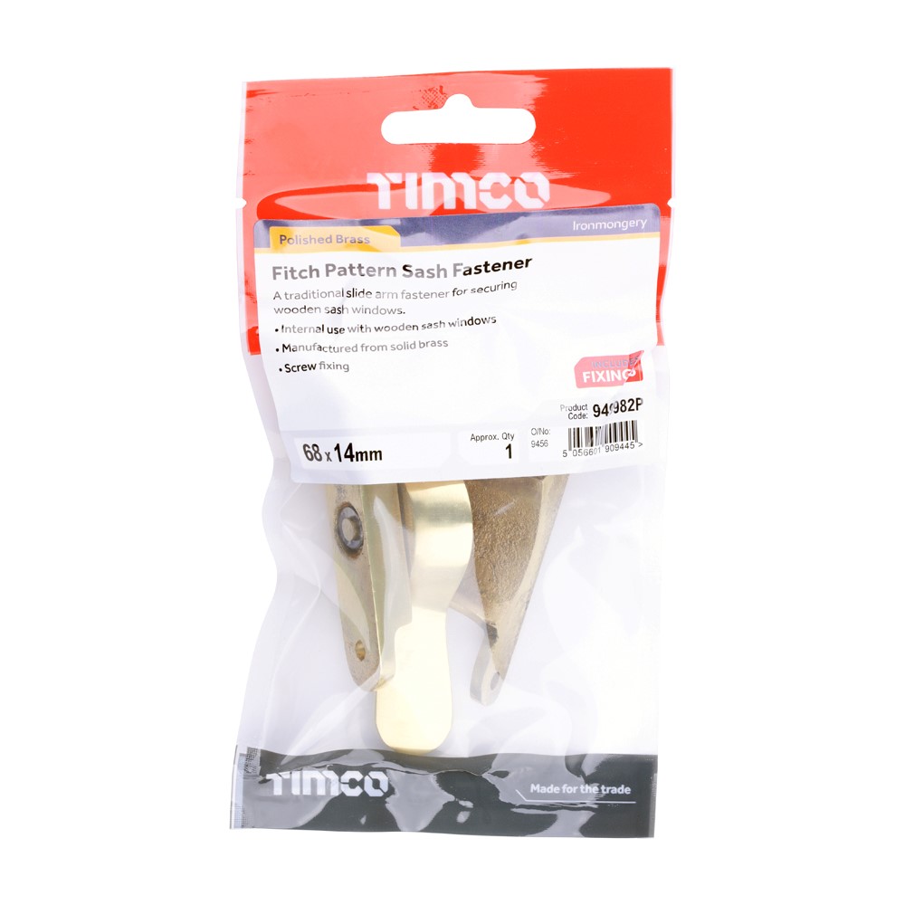 TIMCO Fitch Sash Fastener Polished Brass 68 x 14mm (1)