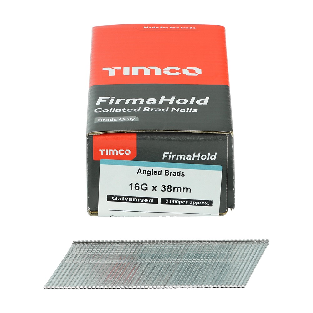 TIMCO FirmaHold Collated Brad Nails - 16 Gauge - Angled - Galvanised 16g x 38mm (2,000 Pack)