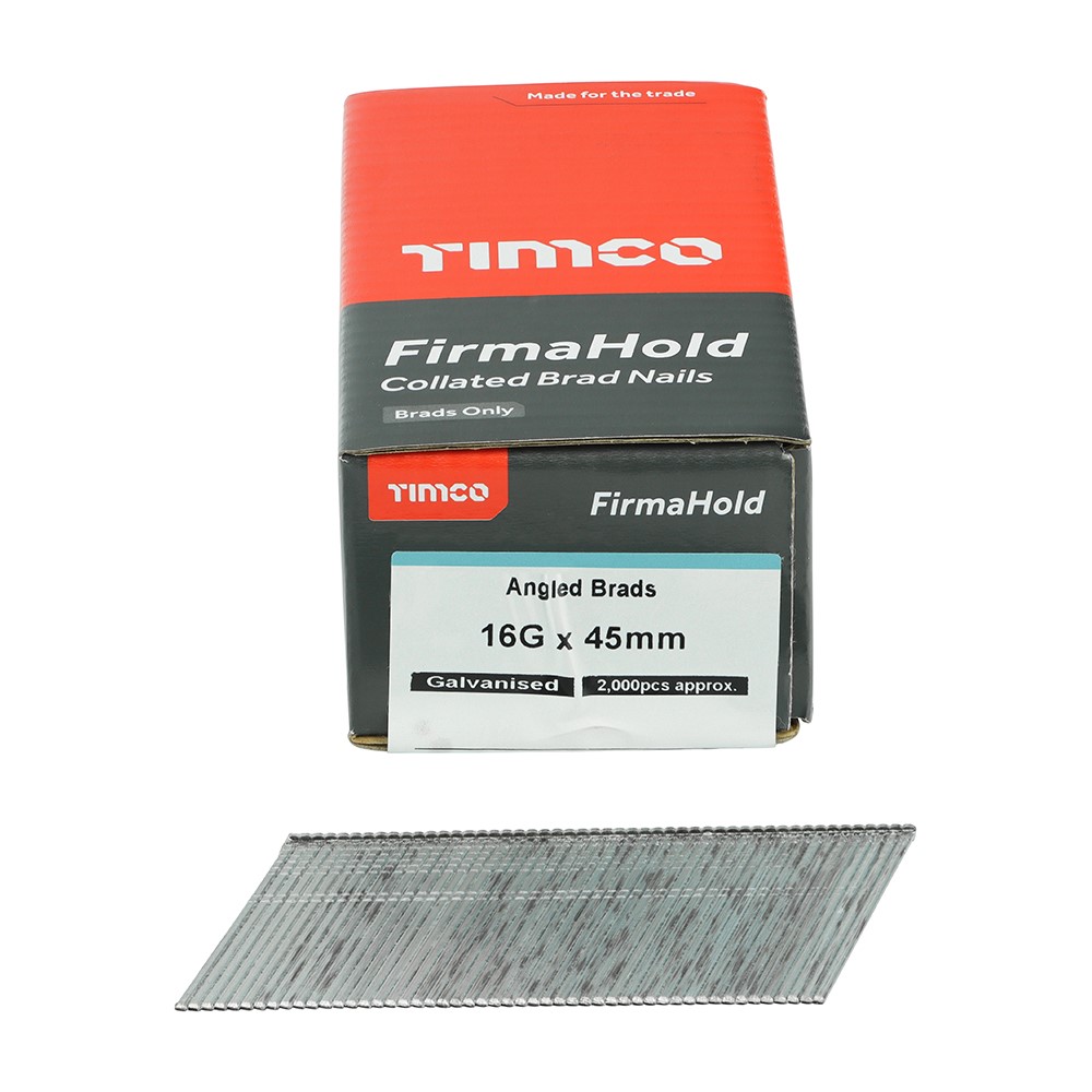 TIMCO FirmaHold Collated Brad Nails - 16 Gauge - Angled - Galvanised 16g x 45mm (2,000 Pack)