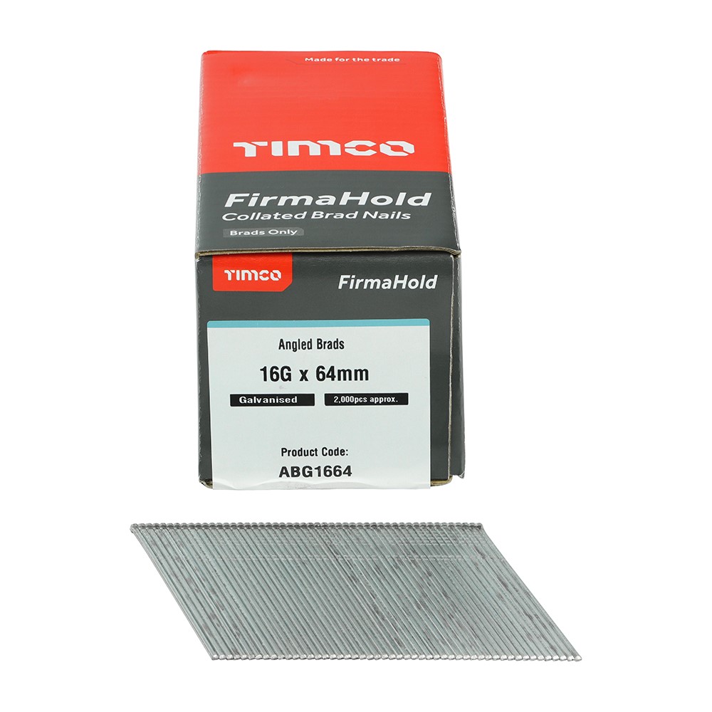 TIMCO FirmaHold Collated Brad Nails - 16 Gauge - Angled - Galvanised 16g x 64mm (2,000 Pack)