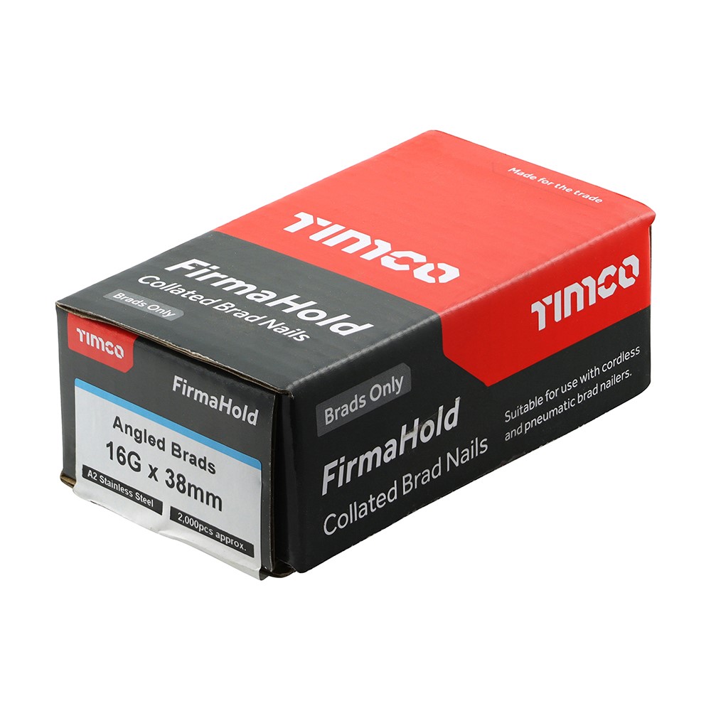 TIMCO FirmaHold Collated Brad Nails - 16 Gauge - Angled - A2 Stainless Steel 16g x 38mm (2,000 Pack)