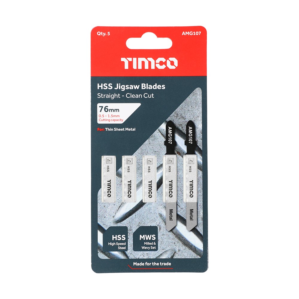 TIMCO Jigsaw Blades - Metal Cutting - HSS Blades T118G (5 Pack)