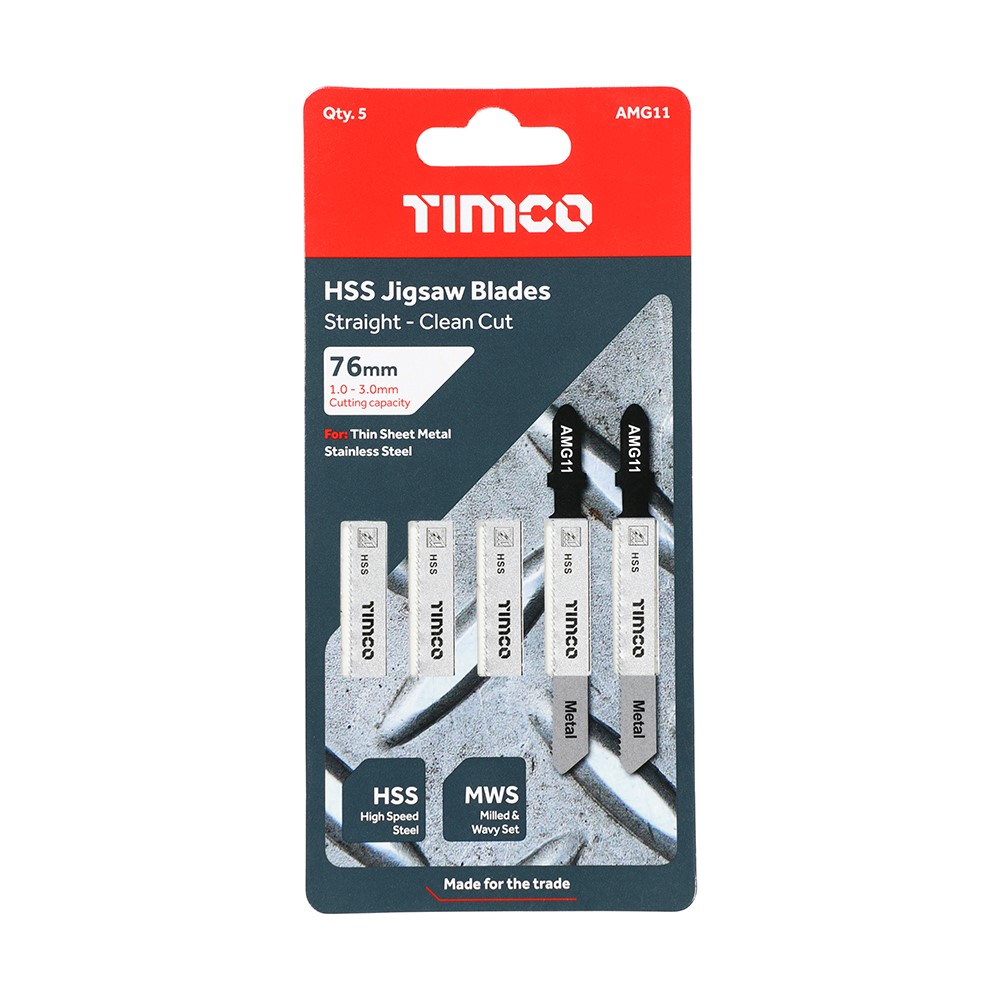 TIMCO Jigsaw Blades - Metal Cutting - HSS Blades T118A (5 Pack)