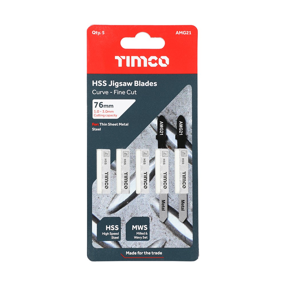 TIMCO Jigsaw Blades - Metal Cutting - HSS Blades T218A (5 Pack)