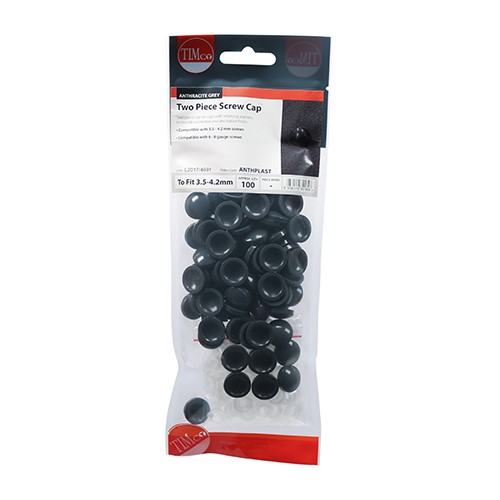 TIMCO Two Piece Screw Caps - Anthracite Grey to Fit 3.5 to 4.2mm Screw (100 Pack)