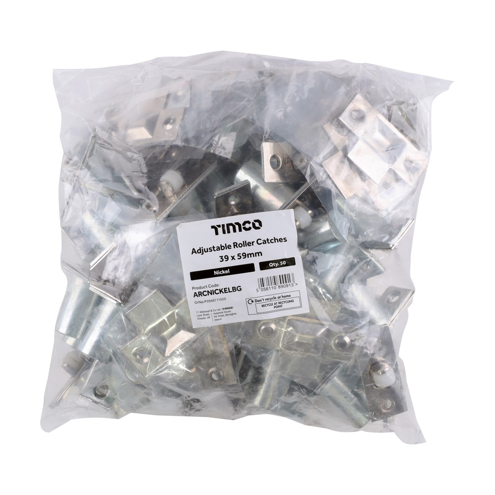 TIMCO Adjustable Roller Catch Nickel 39mm (50 Pack)