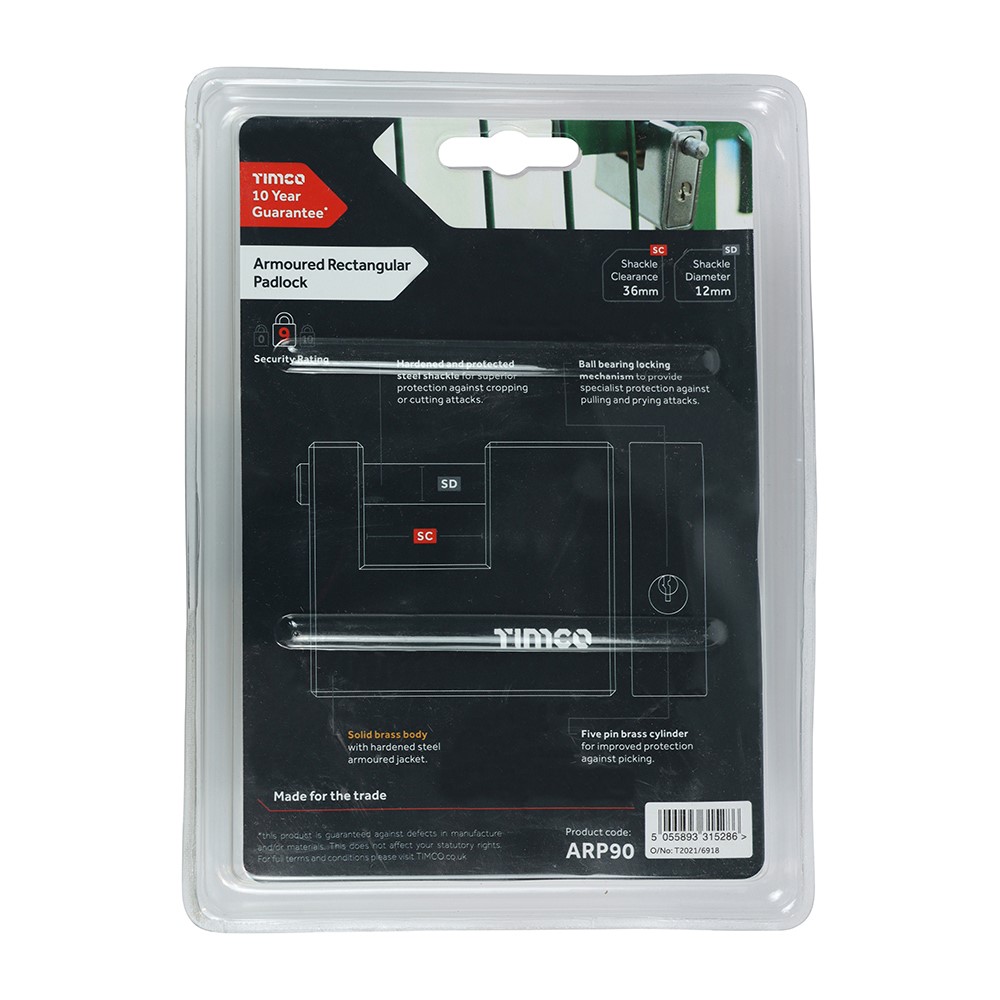 TIMCO Armoured Rectangular Padlock 90mm