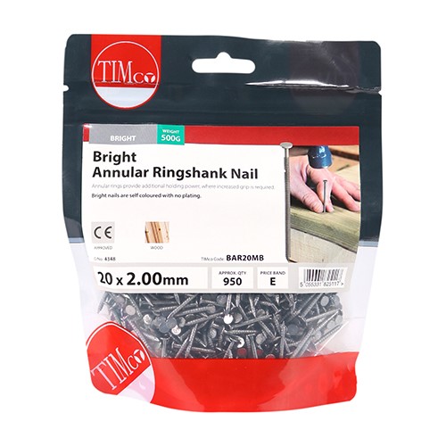 TIMCO Annular Ringshank Nails - Bright 20 x 2.00mm (0.5kg)