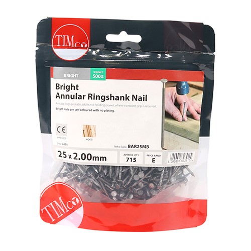 TIMCO Annular Ringshank Nails - Bright 25 x 2.00mm (0.5kg)