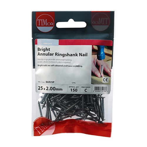 TIMCO Annular Ringshank Nails - Bright 25 x 2.00mm (150)