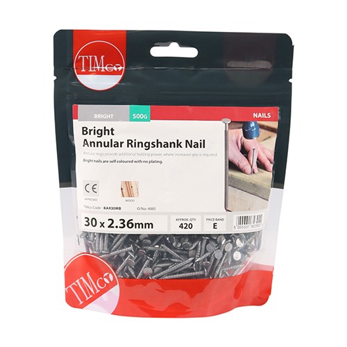 TIMCO Annular Ringshank Nails - Bright 30 x 2.36mm (0.5kg)