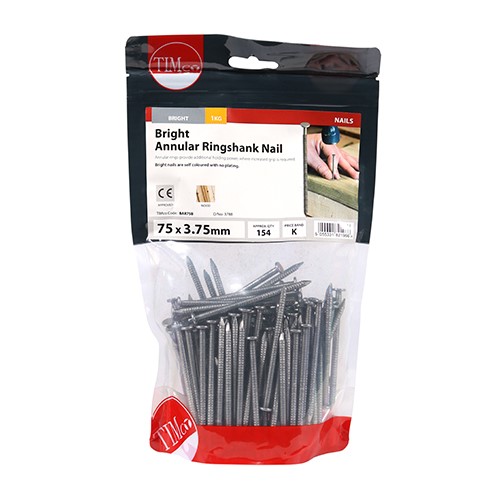 TIMCO Annular Ringshank Nails - Bright 75 x 3.75mm  (1kg)