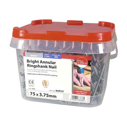 TIMCO Annular Ringshank Nails - Bright 75 x 3.75mm (2.5kg TIMtub)