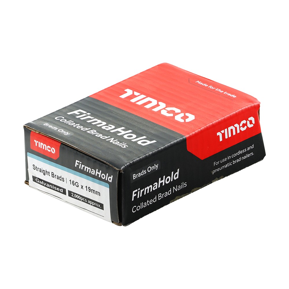 TIMCO FirmaHold Collated Brad Nails - 16 Gauge - Straight - Galvanised 16g x 19mm (2,000 Pack)