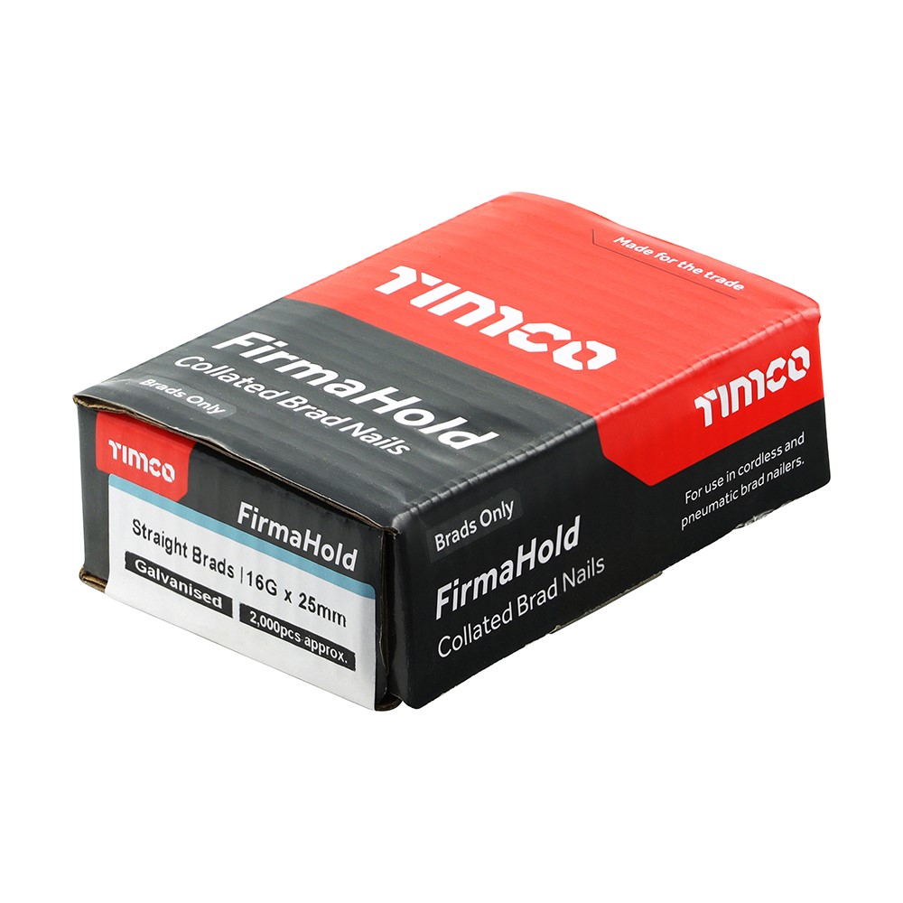 TIMCO FirmaHold Collated Brad Nails - 16 Gauge - Straight - Galvanised 16g x 25mm (2,000 Pack)