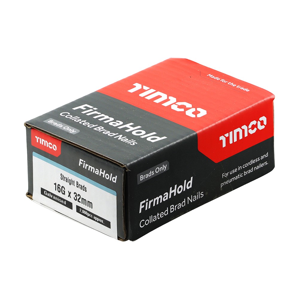 TIMCO FirmaHold Collated Brad Nails - 16 Gauge - Straight - Galvanised 16g x 32mm (2,000 Pack)