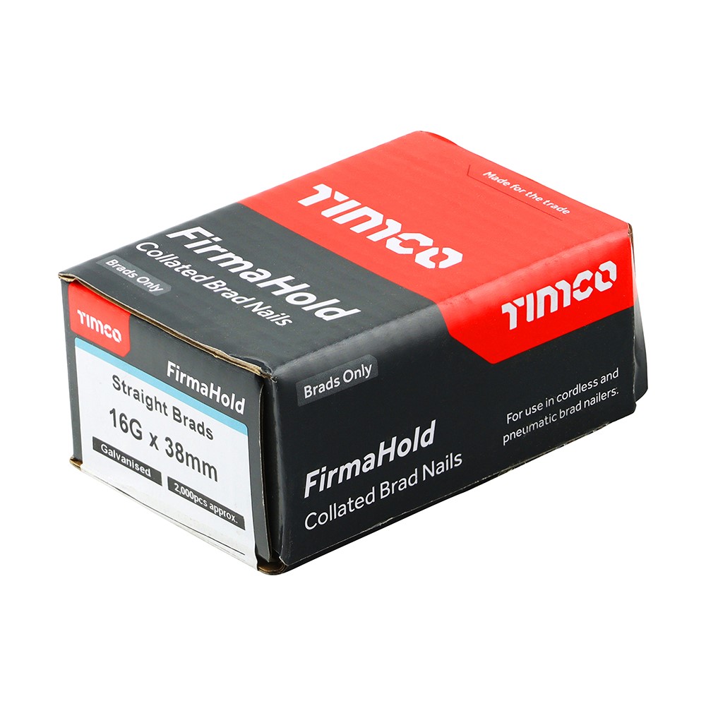 TIMCO FirmaHold Collated Brad Nails - 16 Gauge - Straight - Galvanised 16g x 38mm (2,000 Pack)