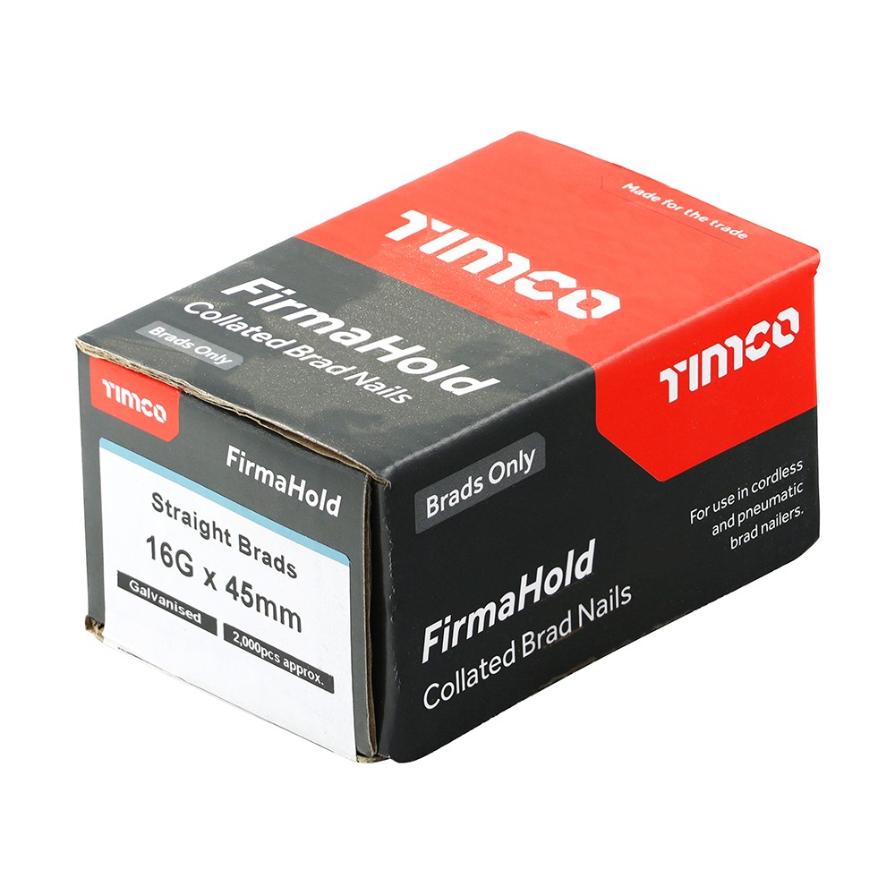 TIMCO FirmaHold Collated Brad Nails - 16 Gauge - Straight - Galvanised 16g x 45mm (2,000 Pack)