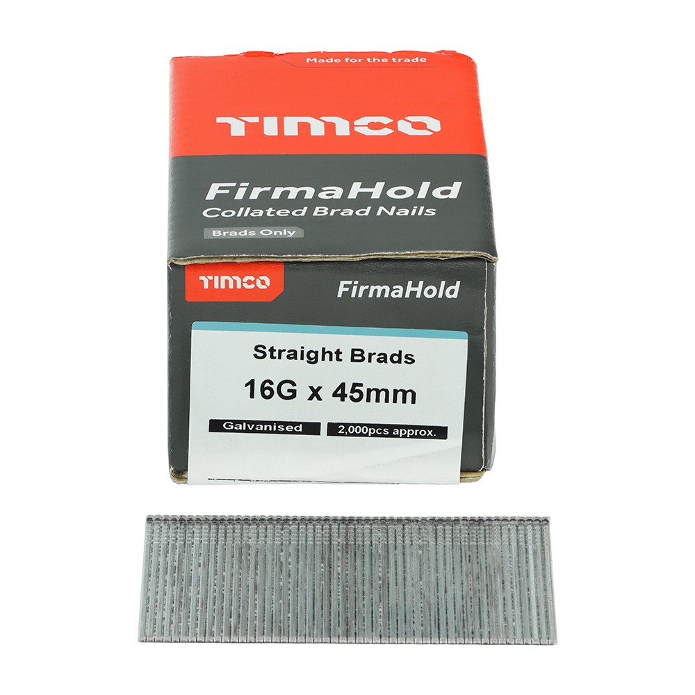 TIMCO FirmaHold Collated Brad Nails - 16 Gauge - Straight - Galvanised 16g x 45mm (2,000 Pack)