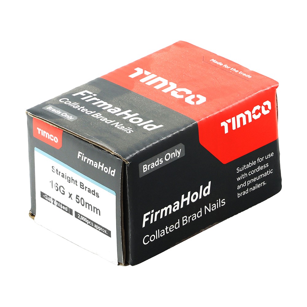 TIMCO FirmaHold Collated Brad Nails - 16 Gauge - Straight - Galvanised 16g x 50mm (2,000 Pack)