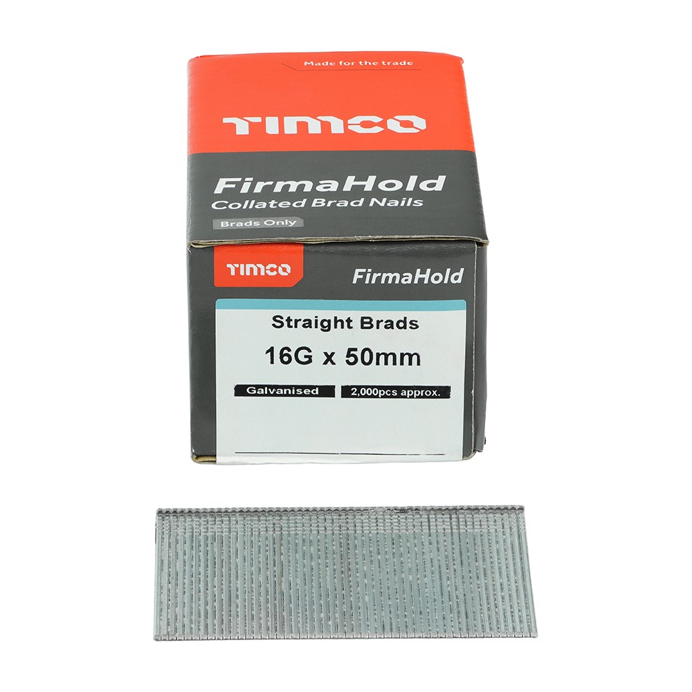 TIMCO FirmaHold Collated Brad Nails - 16 Gauge - Straight - Galvanised 16g x 50mm (2,000 Pack)
