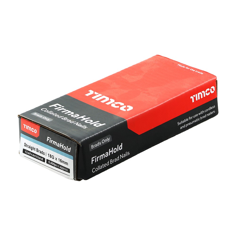 TIMCO FirmaHold Collated Brad Nails - 18 Gauge - Straight - Galvanised 18g x 16mm (5000 Pack)