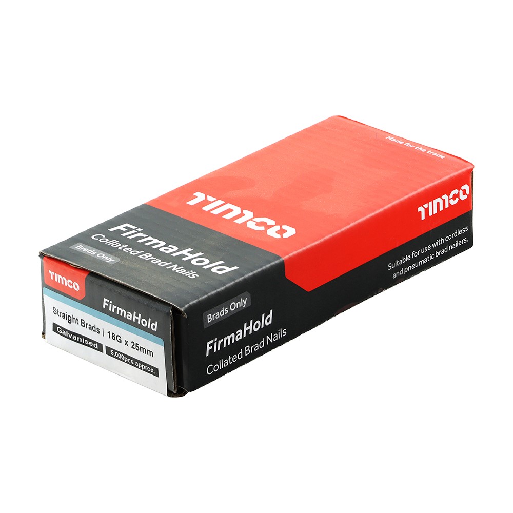 TIMCO FirmaHold Collated Brad Nails - 18 Gauge - Straight - Galvanised 18g x 25mm (5000 Pack)