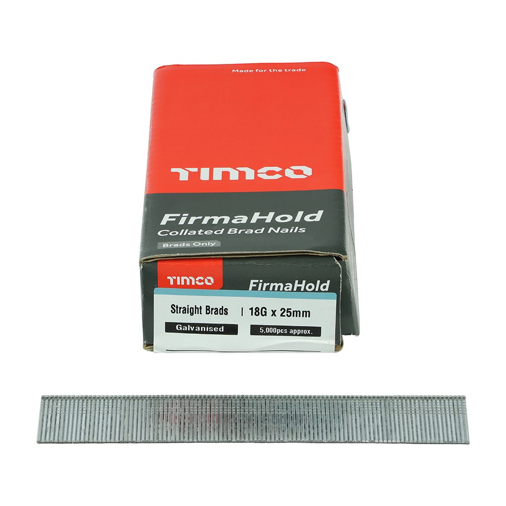 TIMCO FirmaHold Collated Brad Nails - 18 Gauge - Straight - Galvanised 18g x 25mm (5000 Pack)