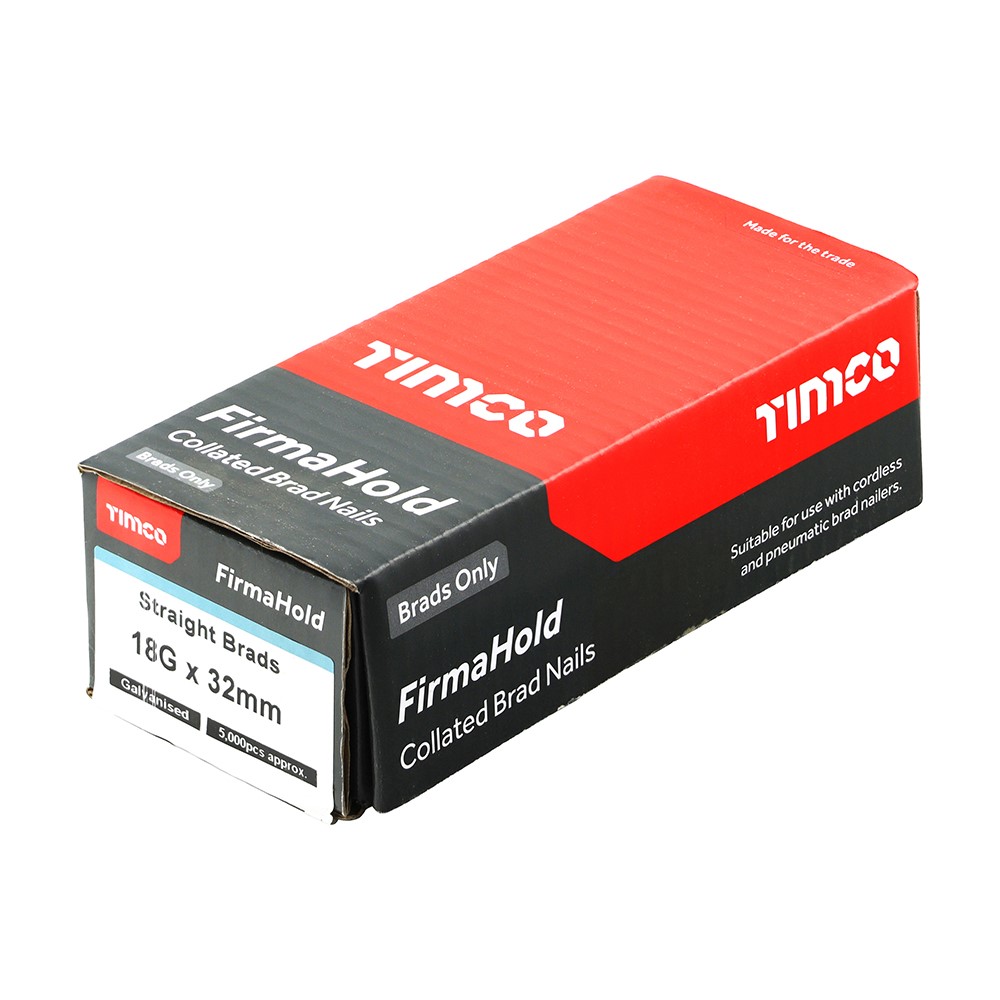 TIMCO FirmaHold Collated Brad Nails - 18 Gauge - Straight - Galvanised 18g x 32mm (5000 Pack)