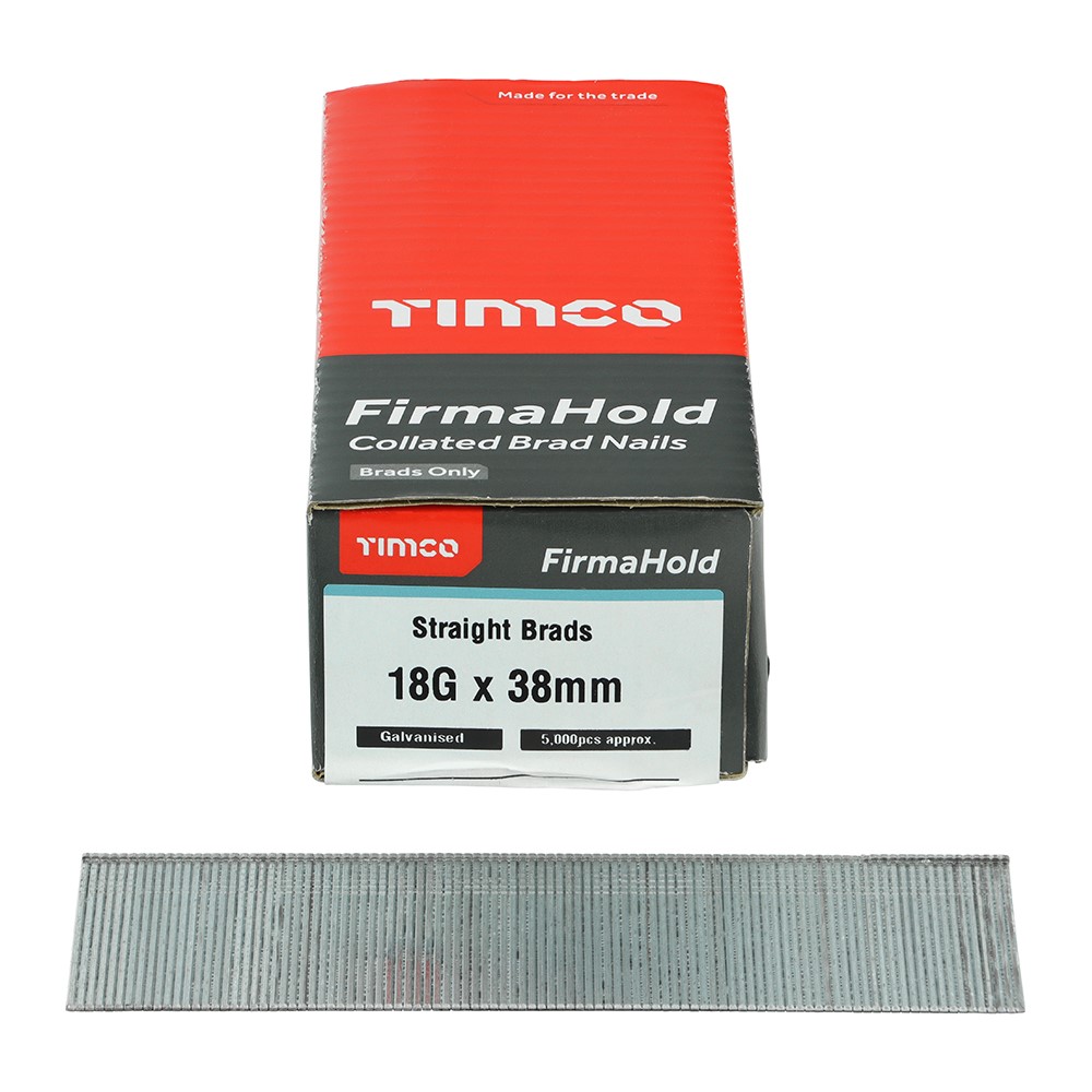 TIMCO FirmaHold Collated Brad Nails - 18 Gauge - Straight - Galvanised 18g x 38mm (5000 Pack)