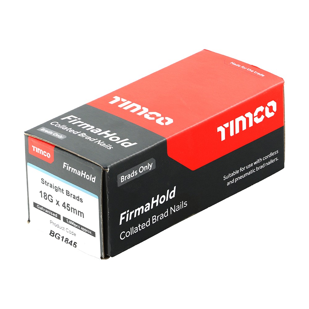 TIMCO FirmaHold Collated Brad Nails - 18 Gauge - Straight - Galvanised 18g x 45mm (5000 Pack)