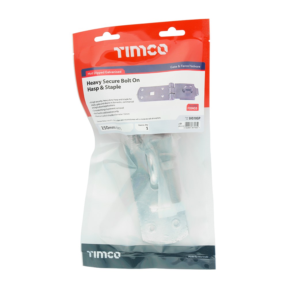 TIMCO Secure Bolt On Hasp & Staple - Heavy Duty - Hot Dipped Galvanised 10