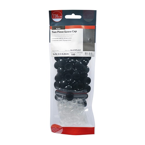 TIMCO Two Piece Screw Caps - Black to Fit 3.5 to 4.2mm Screw (100 Pack)