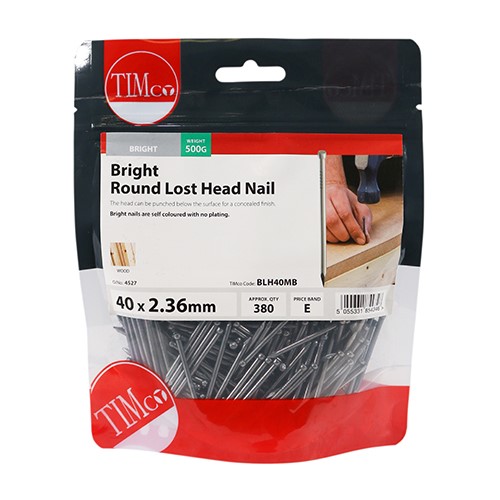 TIMCO Round Lost Head Nails - Bright 40 x 2.36mm (0.5kg)